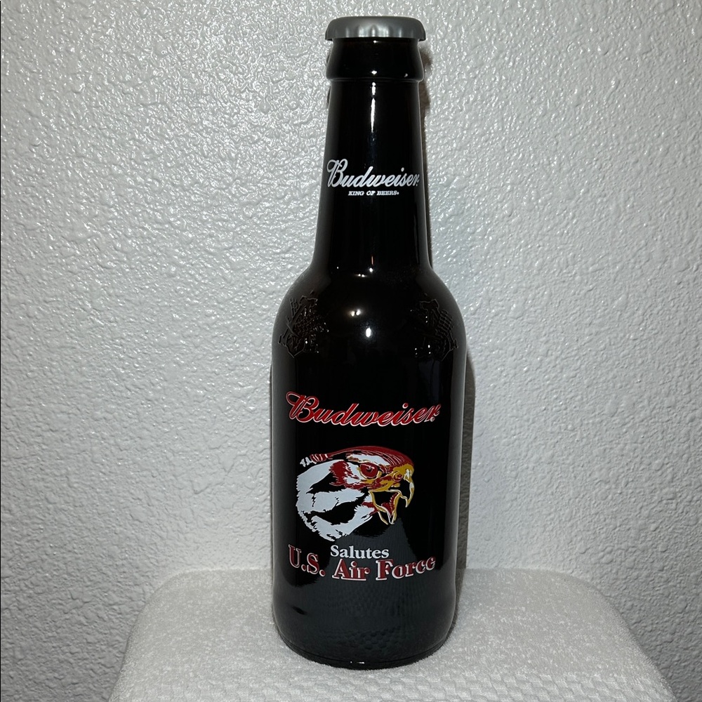 JUMBO Budweiser 14.5" Glass Bottle Salutes the U.S. Air Force with Plastic Cap